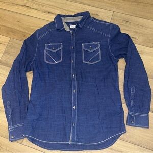 BKE Shirt Western Ranch Country CowboyContrast Stitching Button Down Blue Men XL